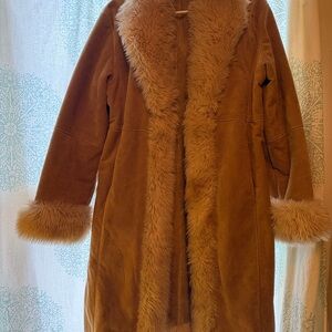 Wilsons Leather Retro 70’s Boho Coat Suede Faux Fur Trim & Soft Plush Lined